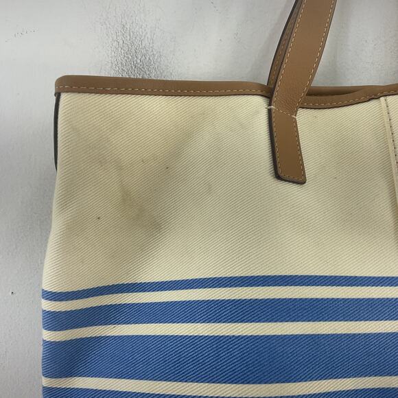 Coach Hadley Tote in Cream & Blue Stripes Canvas/Leather Women’s Purse Preowned - Picture 6 of 7